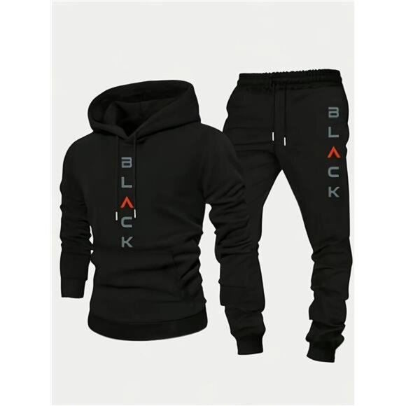 NWT Men's Black Graphic Hoodie & Jogger Tracksuit Set | Athleisure - Picture 1 of 5